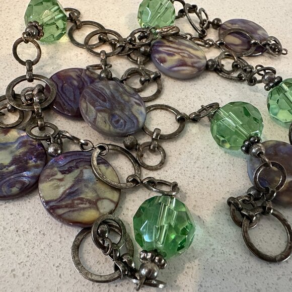 Vintage Green and Purple Beaded Necklace - Picture 3 of 11